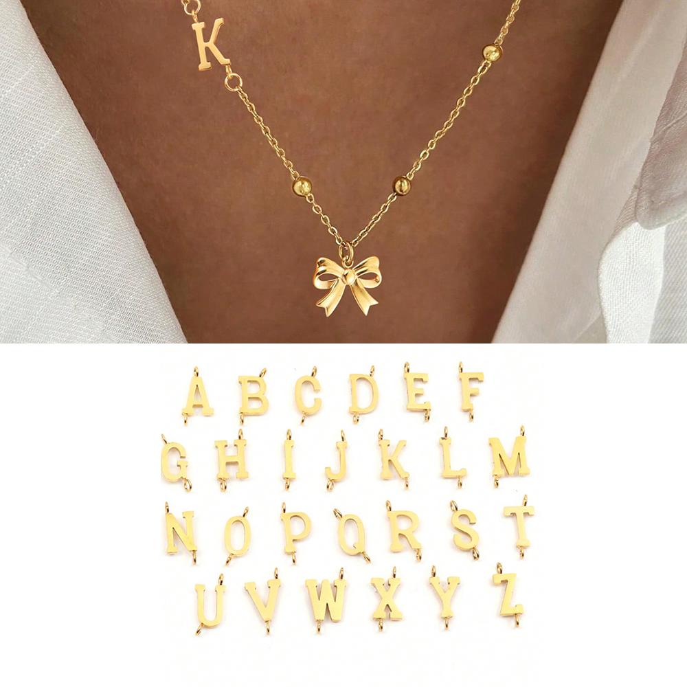 

Dainty Gold Color Bowknot Letter Pendant Necklaces for Women Stainless Steel Initials Necklace For Women Mom Valentines Gifts