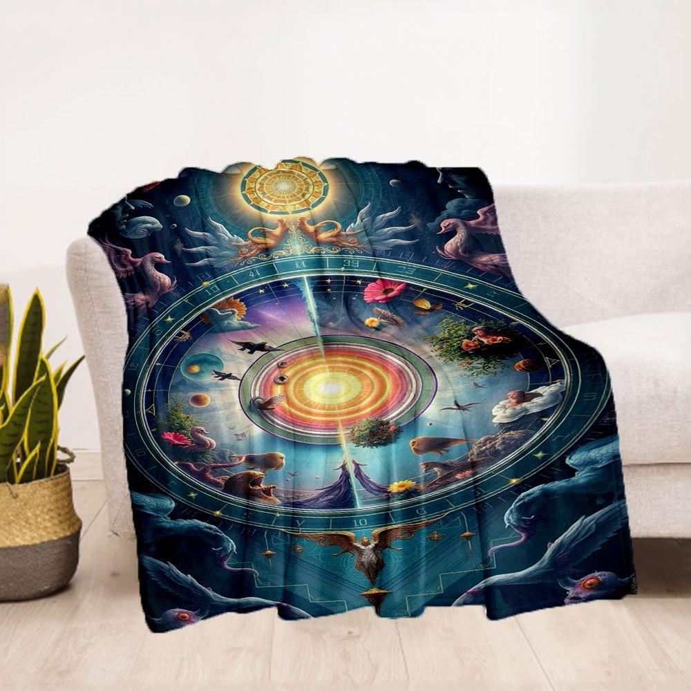 "Divine Harmony: Celestial Zodiac Art Print"Blanket Flannel Throw Blanket for Sofa, Bed, Travel, Camping, Office