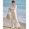 Women's Lyocell Blend Lace Spliced Top & Wide-Leg Pants Set