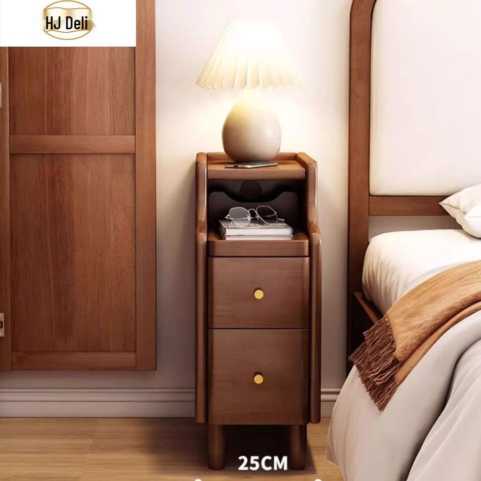 Solid Wood Ultra-Narrow Bedside Table with Storage