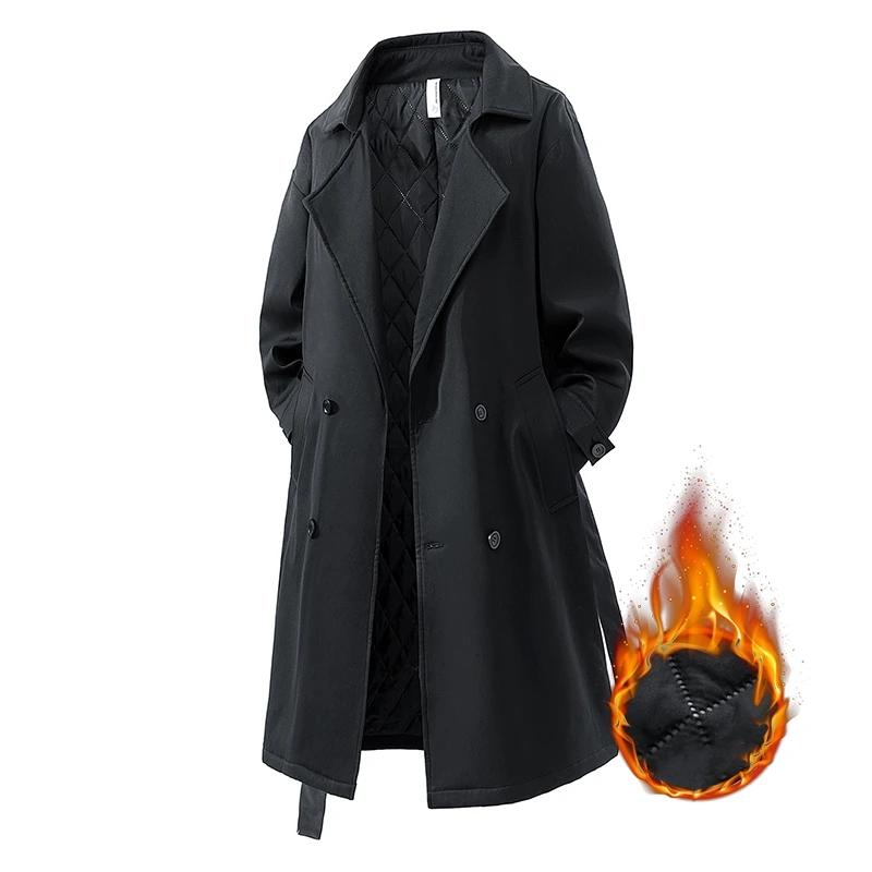 2026 Autumn Men Cotton Padded Trench Coat Men Streetwear Windbreaker Handsome Retro Trenchcoat Men Thick Business Loose Overcoat