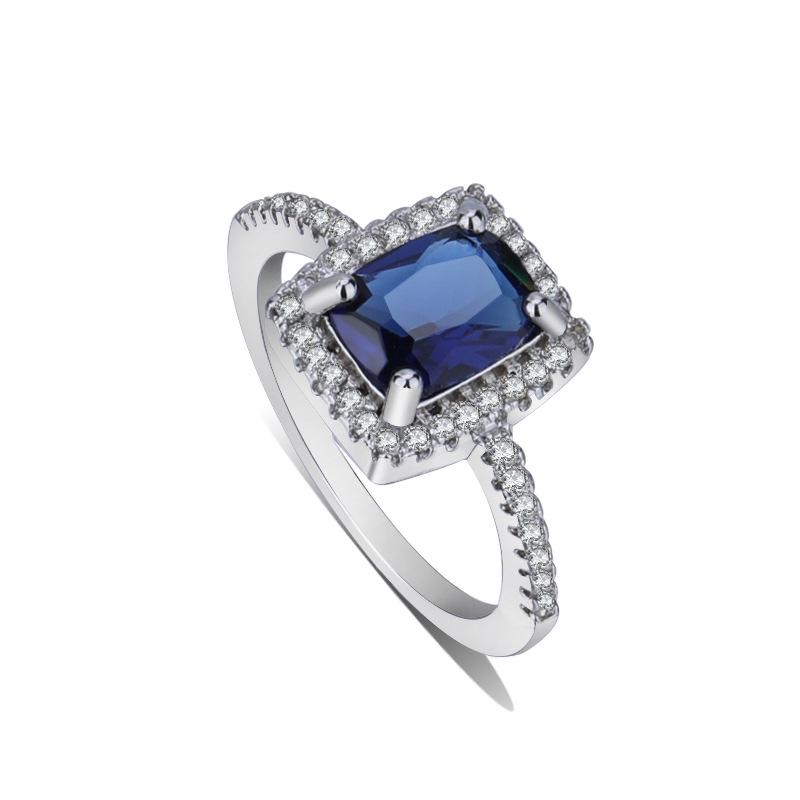 Zhenrong Multi-Color Gemstone Square Diamond Ring, European & American Classic, 925 Silver-Plated Engagement Jewelry.