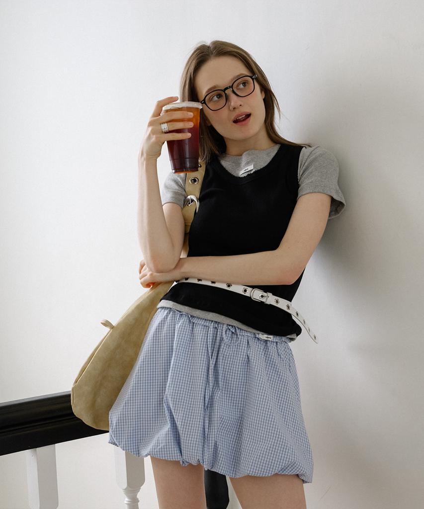 Leteoli Check Frill Ballon Skirt_Blue