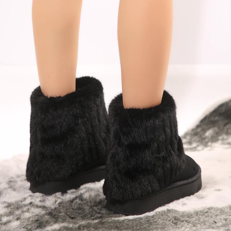 Cotton boots thick-soled round head flanged hairy trousers mid-tube women's boots autumn and winter new foreign trade large-size women's snow boots
