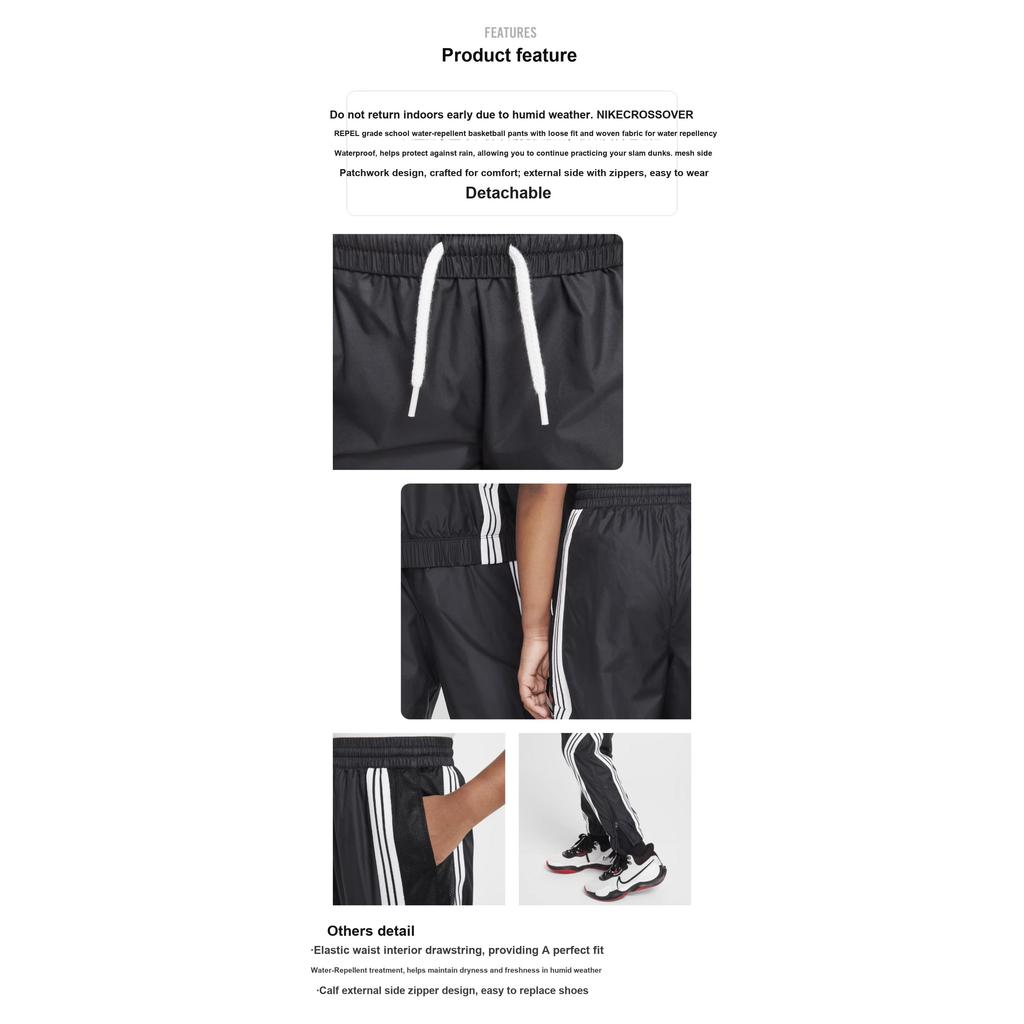 Nike Crossover Repel Older Kids' Basketball Pants Black White FZ5237-010