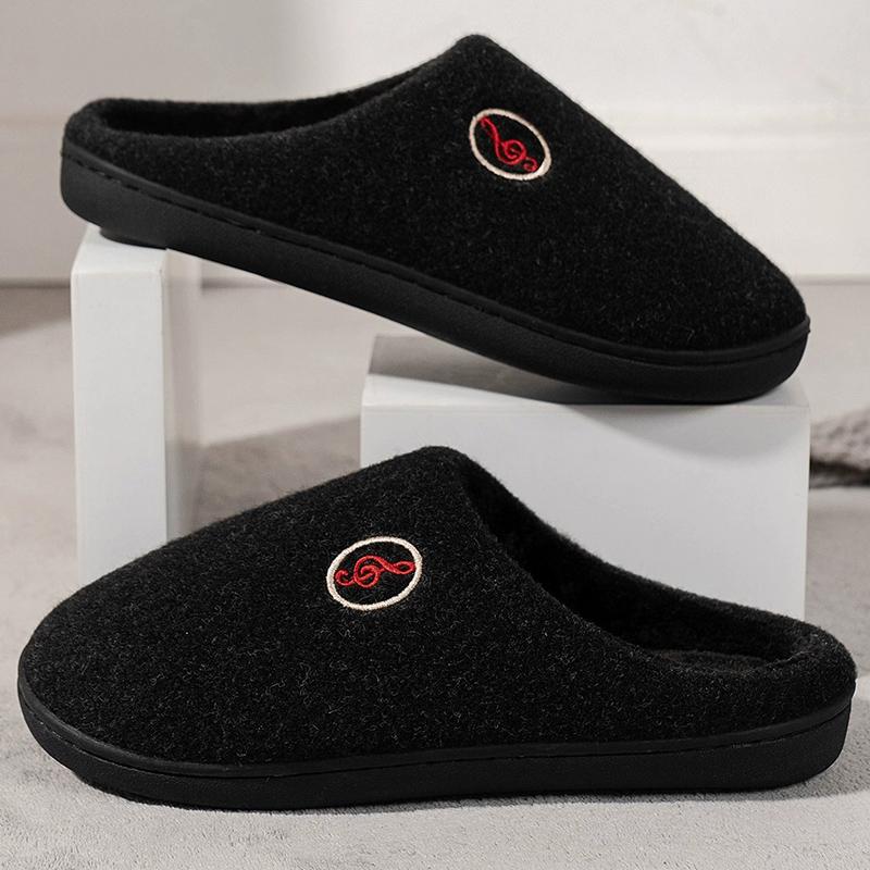 

Модные вышитые плюшевые тапочки женские с круглым носком, слипоны, хлопковые шлепанцы, женские тапочки из искусственного меха, теплые домашние хлопковые тапочки, женские 44-45 чёрный