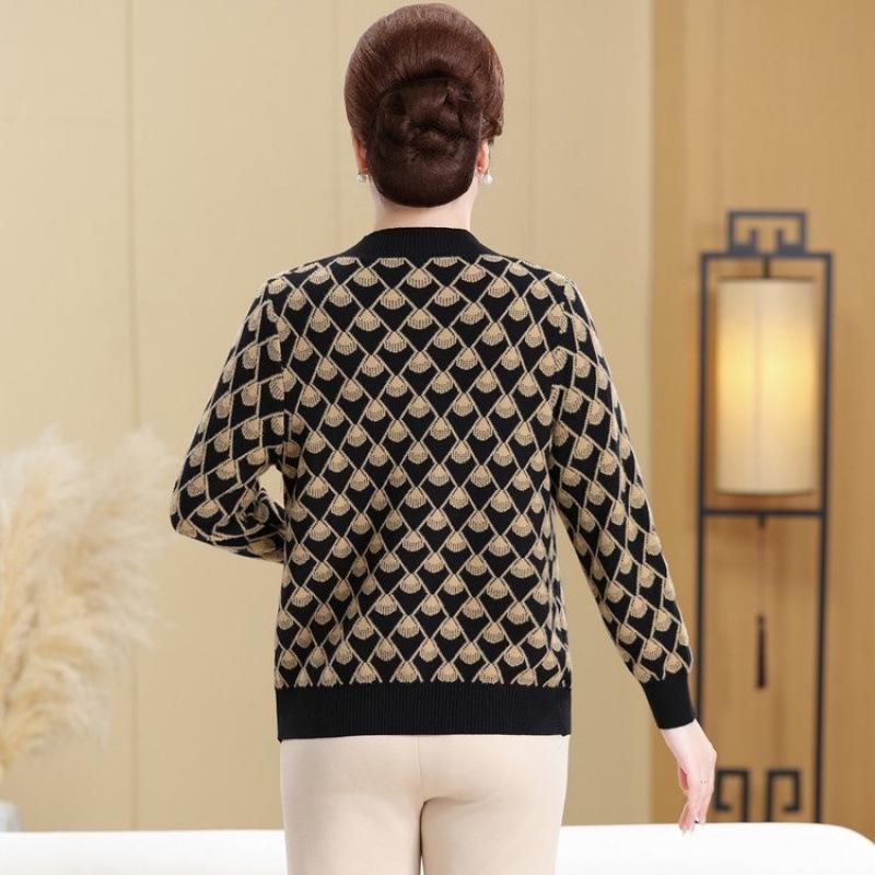 Plus Size Warm Knit Pullover for Women - Autumn/Winter Round Neck Sweater for Middle-aged & Elderly