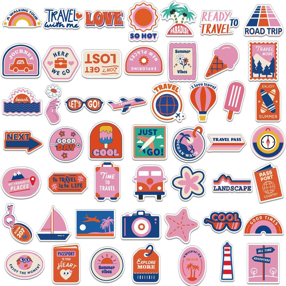 50-Pack Creative Travel Cartoon Stickers for Journals and DIY Phone Cases