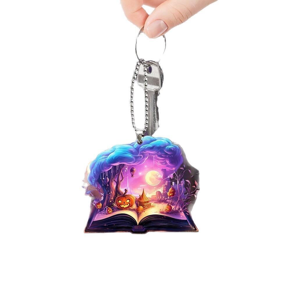 Magic Halloween Themed Book Pumpkin Pattern Acrylic Pendant For Decor Holiday