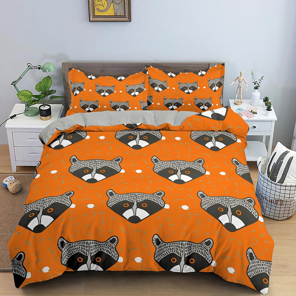 

Raccoon Duvet Cover Set Grey Black Wild Animals Colourful Background King Queen Size Comforter Cover Polyester For Kids Boy Girl EU single(135x200cm)