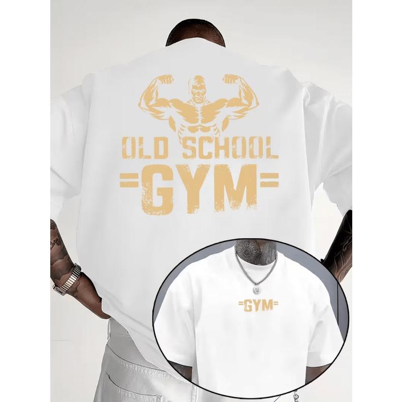 T-shirt da uomo alla moda estiva, scollo rotondo, con motivo classico per sollevamento pesi e bodybuilding, taglia europea, peso classico, per uscite all'aperto, top casual ampio a maniche corte