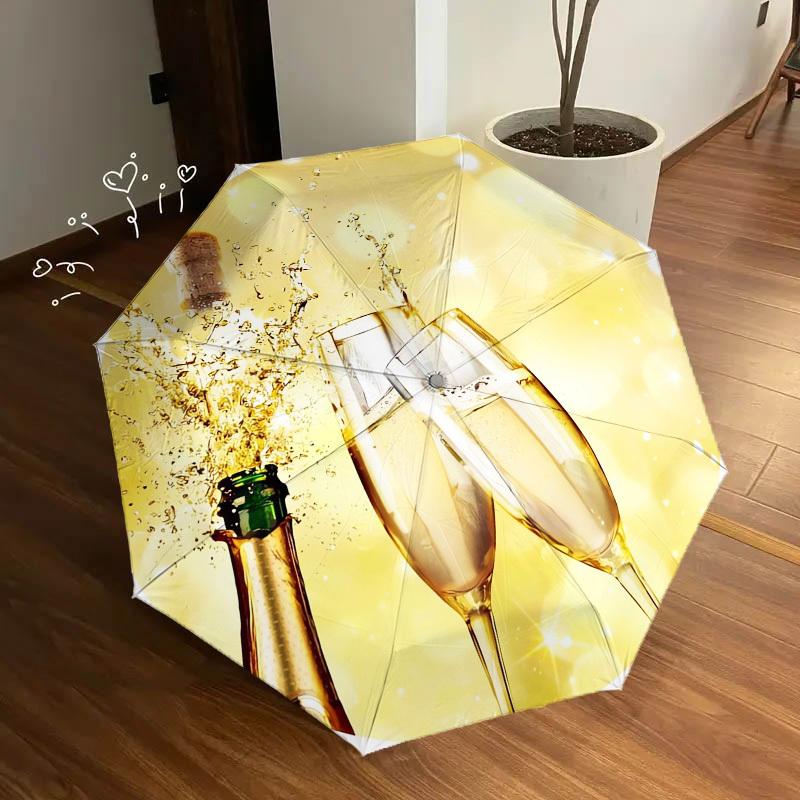 1pz Ombrello di Alta Qualità a Tema Celebrazione Champagne, Ombrello ad Apertura e Chiusura Automatica, Ombrello Multifunzionale G0811315