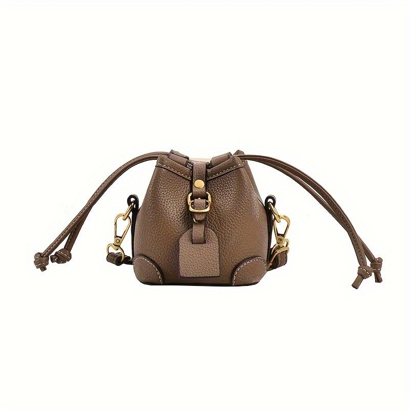 Trendy Color Block Mini Bucket Bag For Girls Cute PU Leather Crossbody Bag Lightweight Drawstring Shoulder Bag For School Parties