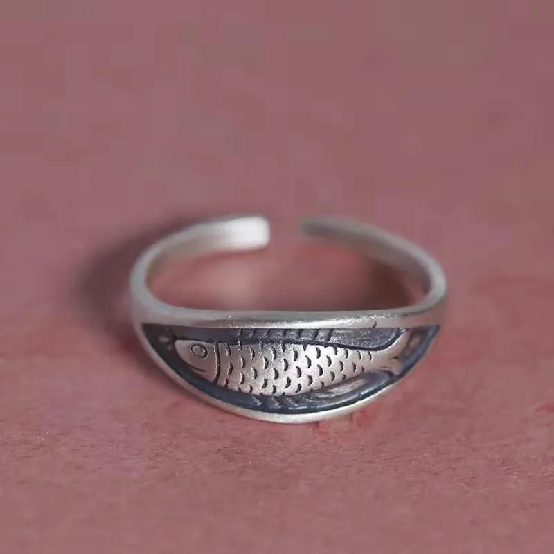 Sam Panda 925 Silver Rings For Women Men Fine Jewelry Finger Adjustable Open Vintage Chain Ring For Party Birthday Gift