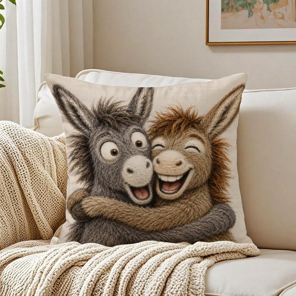 Funny Donkey Couple Pillow Case Breathable Organic Short Plush Cushion Covers Machine Washable WrinkleResistant Soft Durable
