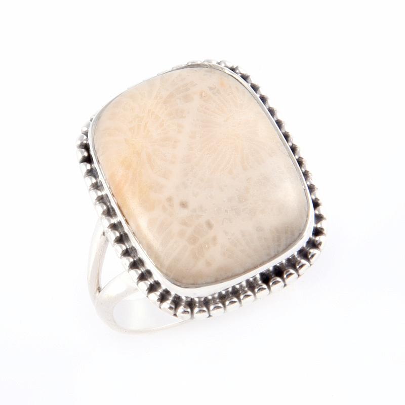 Natural Fossil Coral Gemstone Handmade 925 Sterling Silver Jewelry Ring S.7 V5b96