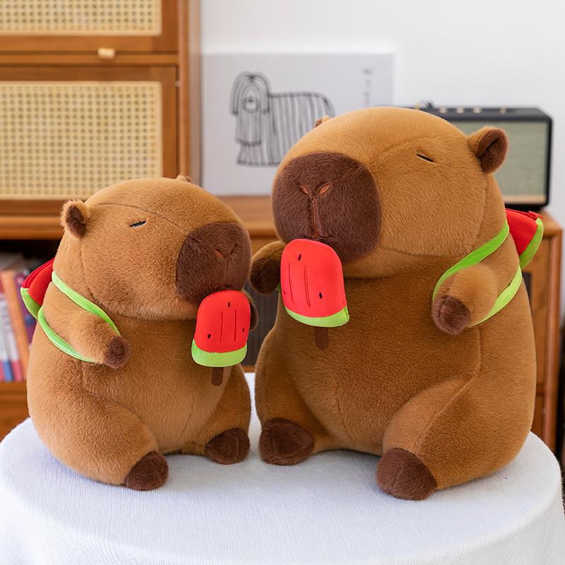 Watermelon Cream Ice Capybara Plush Toy With Transparent Backpack Doll Animal