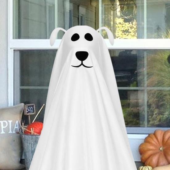 Halloween Decoration Light-Up Spooky Ghost Dog Statue Battery Operated Remote String Lights Front Door Porch Yard Lawn Decor