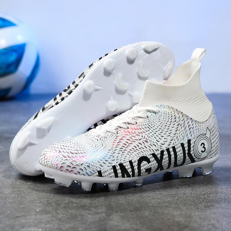 Manufacturer spot straight hair high top breathable football shoes professional game shoes artificial turf training shoes spot 2025