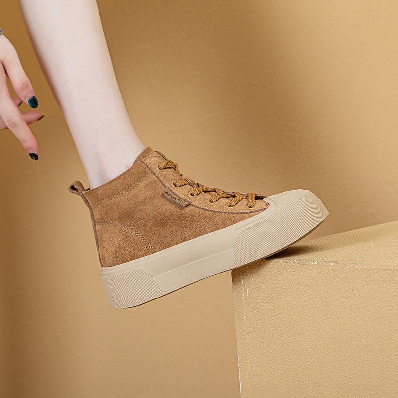 High-top thick baseplate shoes women's autumn new fashionable versatile comfortable lace-up small soft-soled casual shoes