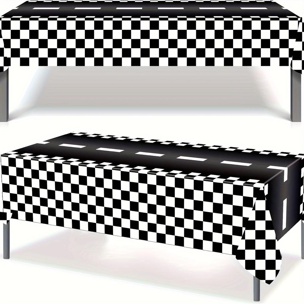 Racing Theme Disposable Tablecloths - Black and White Plaid for Parties, Weddings, Birthdays, Etc. - Durable PE Plastic, 54 Inches X 108 Inches