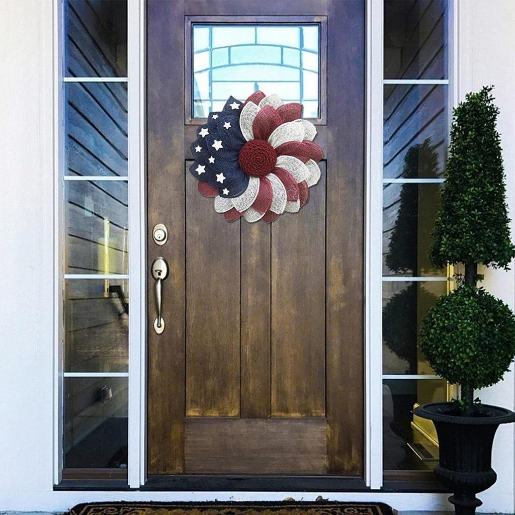 40CM 15.75IN Independence Day Wreath Patriot Wreath American Flag Red Blue Star Decoration Wreath Door Hanging