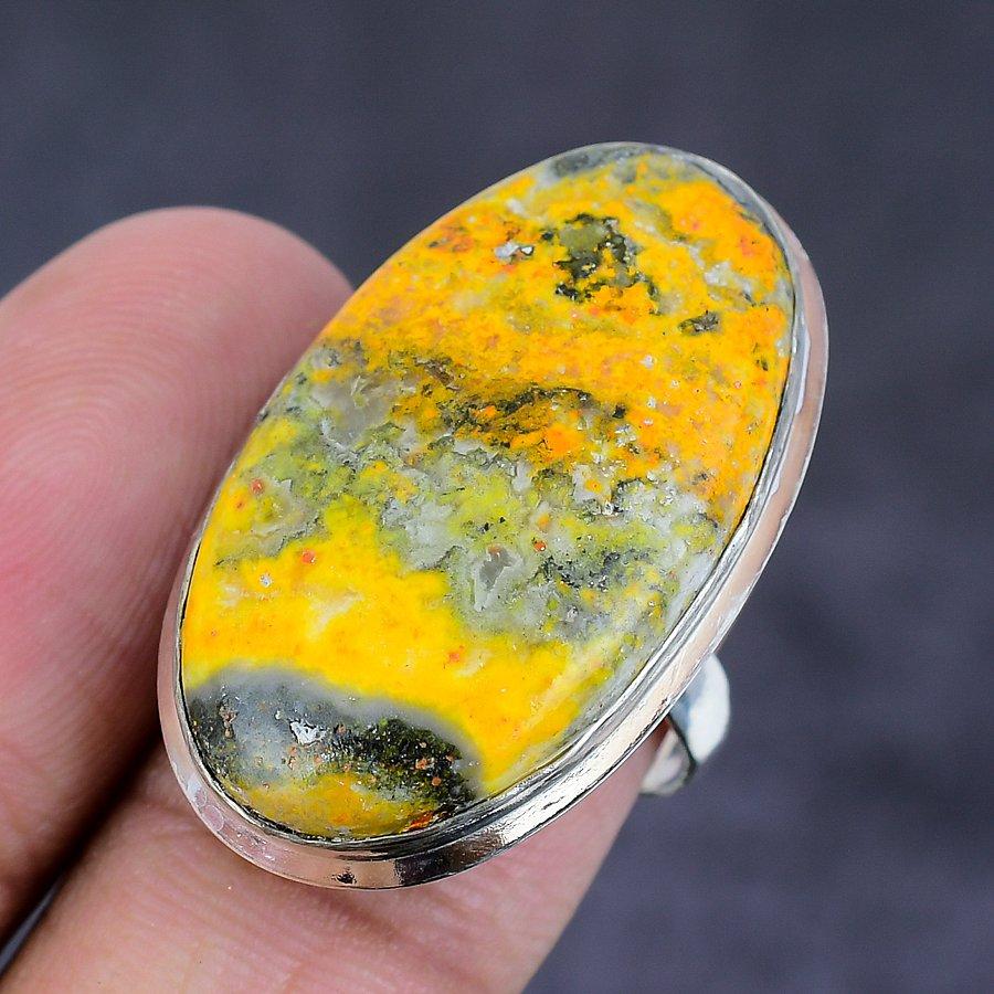 Natural Bumble Bee Jasper Gemstone 925 Sterling Silver Jewelry Ring Size 7 R1I27
