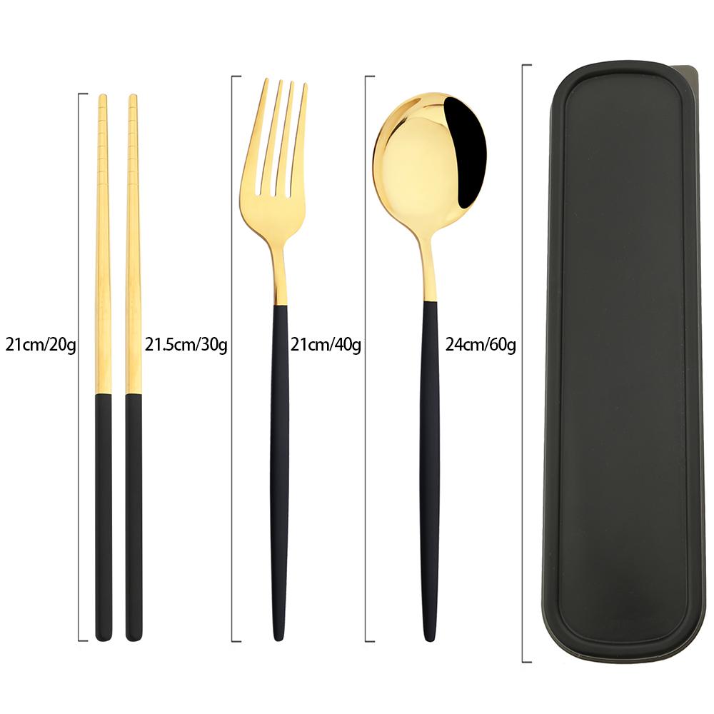Gold Geschirr Set Reise Camping Besteck Gabel Löffel Stäbchen Set Geschirr Mit Tragbare Box Edelstahl Besteck Set