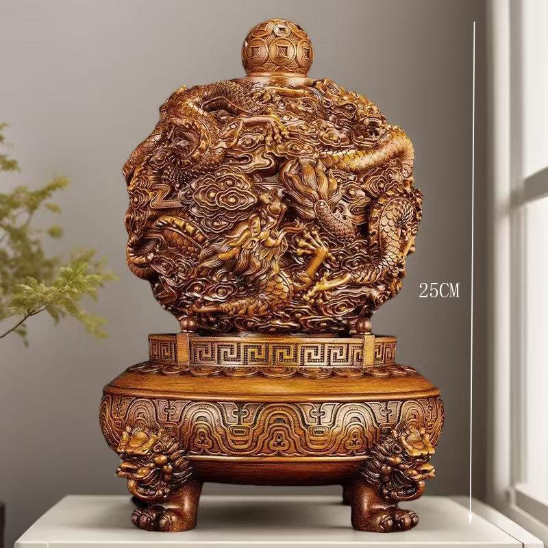 Rotating Carved Dragon Gathering Treasure Tripod Resin Decoration Home Table Figurines Ornaments Office Desktop Fengshui Crafts