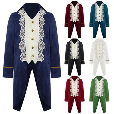 Boys Renaissance Victorian Tailcoat Turn Down Collar Long Sleeves Lace Embroidery Fake Two In One Jacket