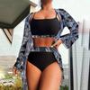 Dámská dělená třídílná halenka s vysokým pasem a dlouhým rukávem opalovací soupravy bikin