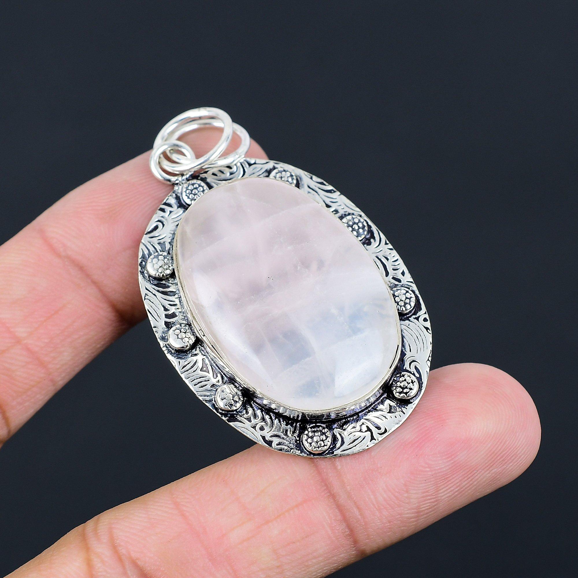 Sterling Silver Rose Quartz Gemstone Heart Chakra Wife Anniversary New Pendant