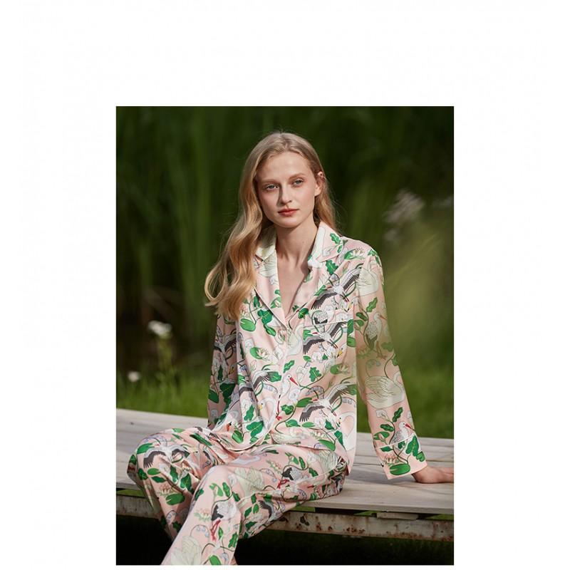 Womens Ice Silk Pajama Set Long Sleeve Lounge Wear Lightweight Comfortable Sleepwear Fall
