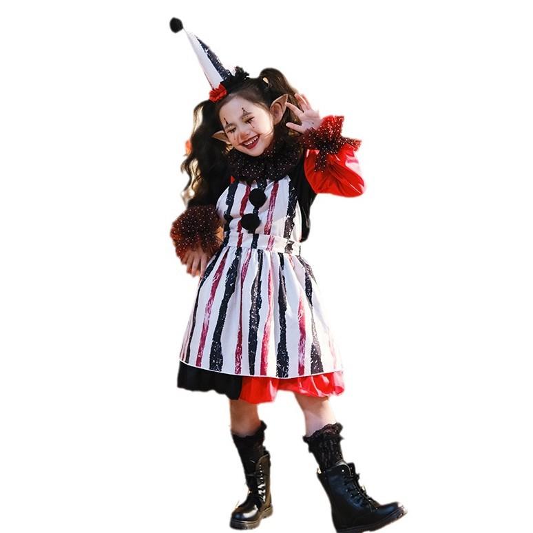 Halloween Barn Klovnekostyme Fest Utkledningskostyme Scene Barn Skrekkshow Kjole