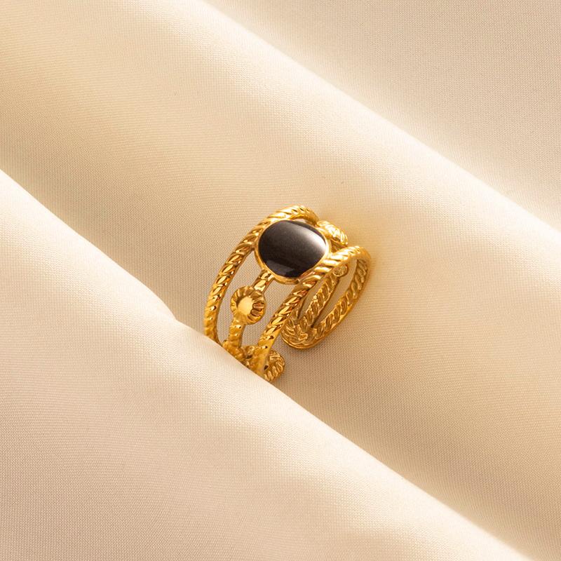 Balck Enamel Gold Plated Heart Fire Evil Eye Stainless Steel Ring Vintage Finger Jewelry Sun Moon Star Rings For Women Men Bague