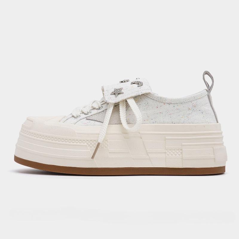 Cowhide version~ thick-soled inner height-increasing canvas shoes women's little white shoes low-top spring and summer new star casual board shoes
