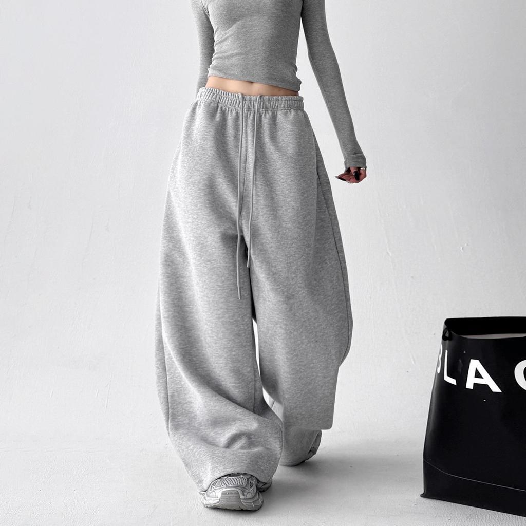 Women's High-Waist Classic Sports Sweatpants - Spring/Autumn 2025, Slimming Loose Fit, Straight Wide Leg Long Pants.