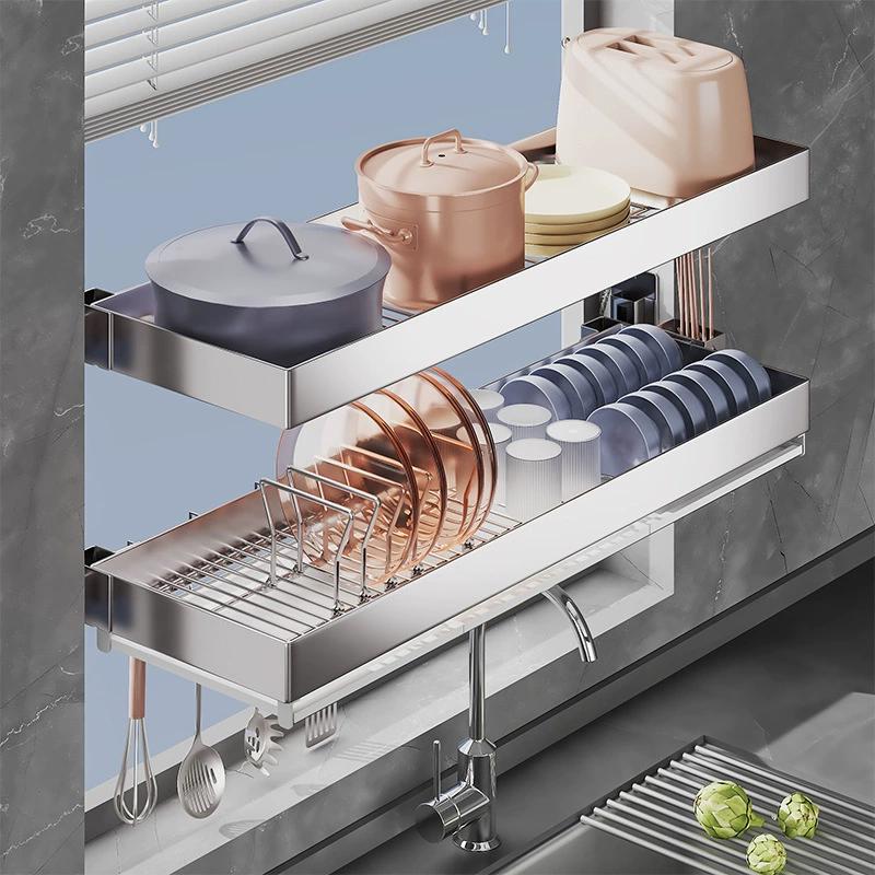 90CM Wall-Mounted Stainless Steel Dish Rack & Chopstick Holder