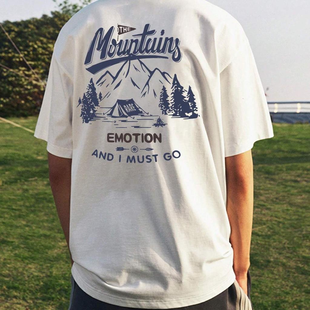 Outdoor Mountain Graphic T-Shirt Men's Summer Casual Versatile Comfortable Loose Short Sleeve Cotton Crew Neck Top Men Clothing