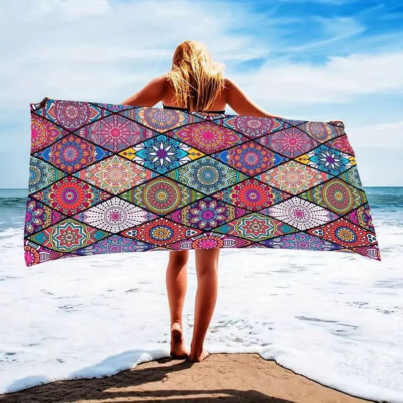 Summer Tropical Ocean Wave Beach Towel Starfish Seashell Print Polyester Bath Towel Quick Dry Sand Free for Swim Pool Travel