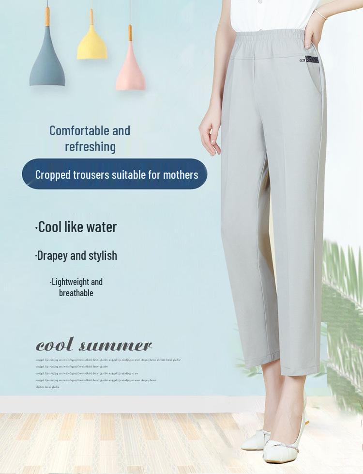 Summer Capris for Middle-Aged & Elderly Women – Lightweight Elastic High-Waist Straight-Leg Pants