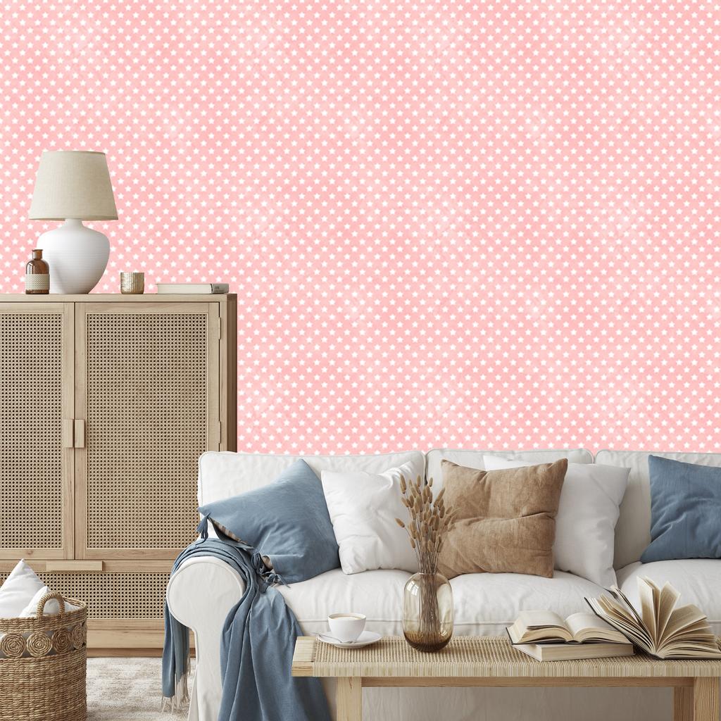 Wallpaper Stars Coral and White for Living Room and Bedroom 50x1000