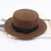 Korean Straw Hat - Retro Bow Flat Top Fedora for Spring & Summer Beach Days