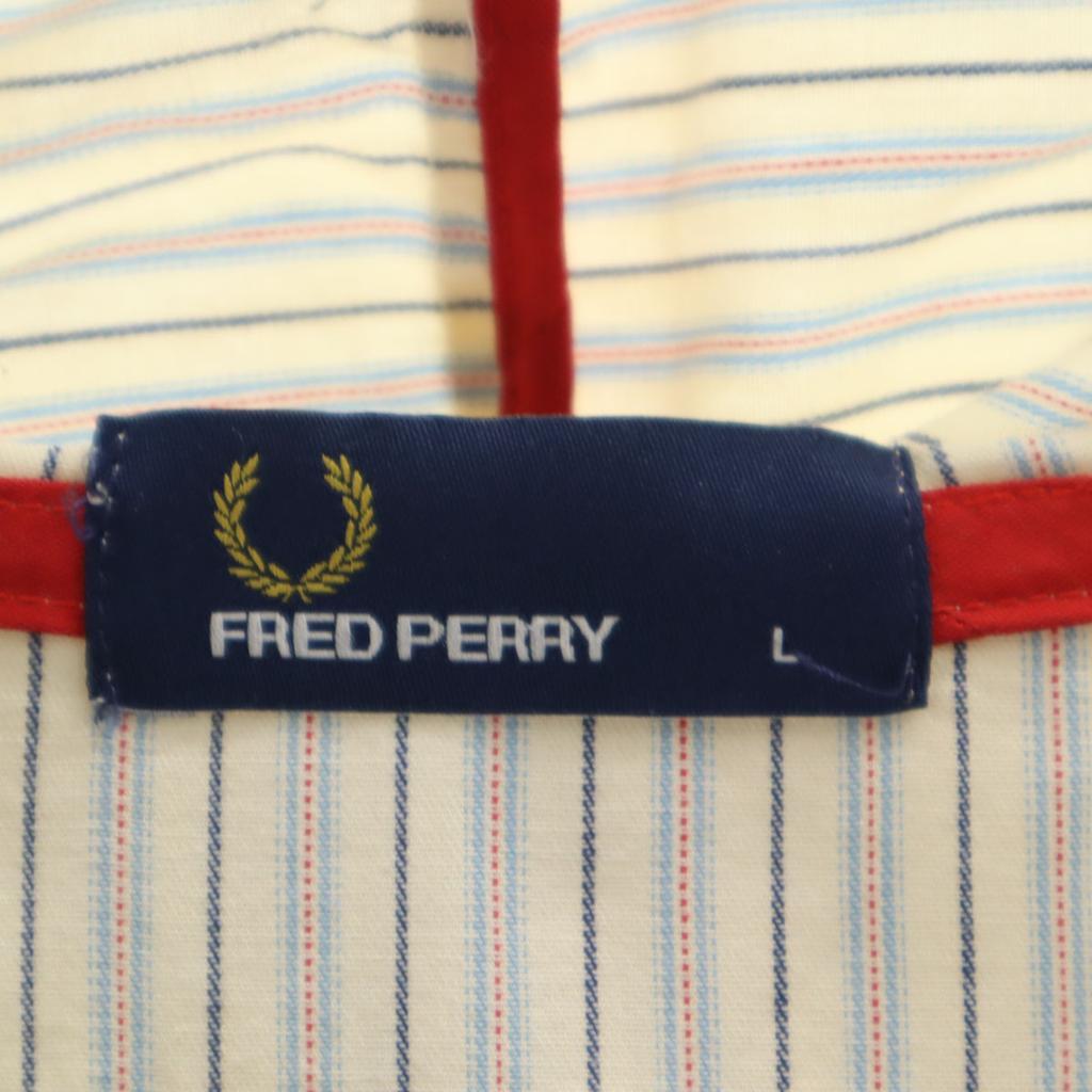 FRED PERRY Striped Pattern Long sleeve Zip hoodie L Gream Yellow Men's Used