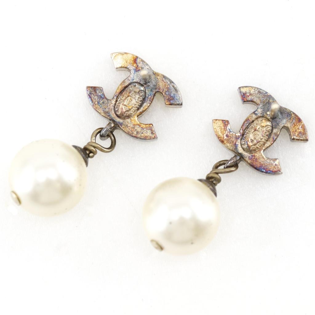 CHANEL COCO Mark Piercing black Plated Gold/Fake pearl 4.6g Women Used