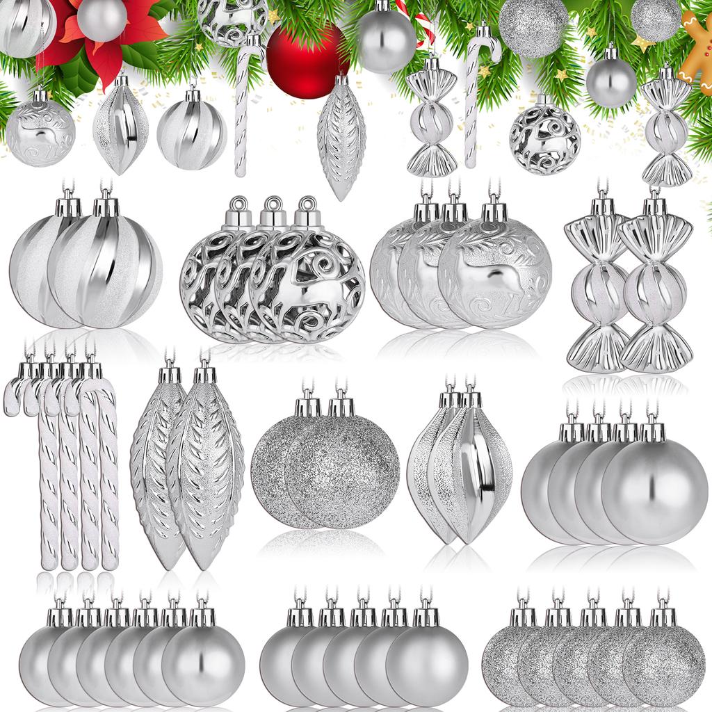 36 Pcs Christmas Candy Cane Ornament Christmas Tree Hanging Decorations With Rope Shatterproof Tree Ornament (Silver)