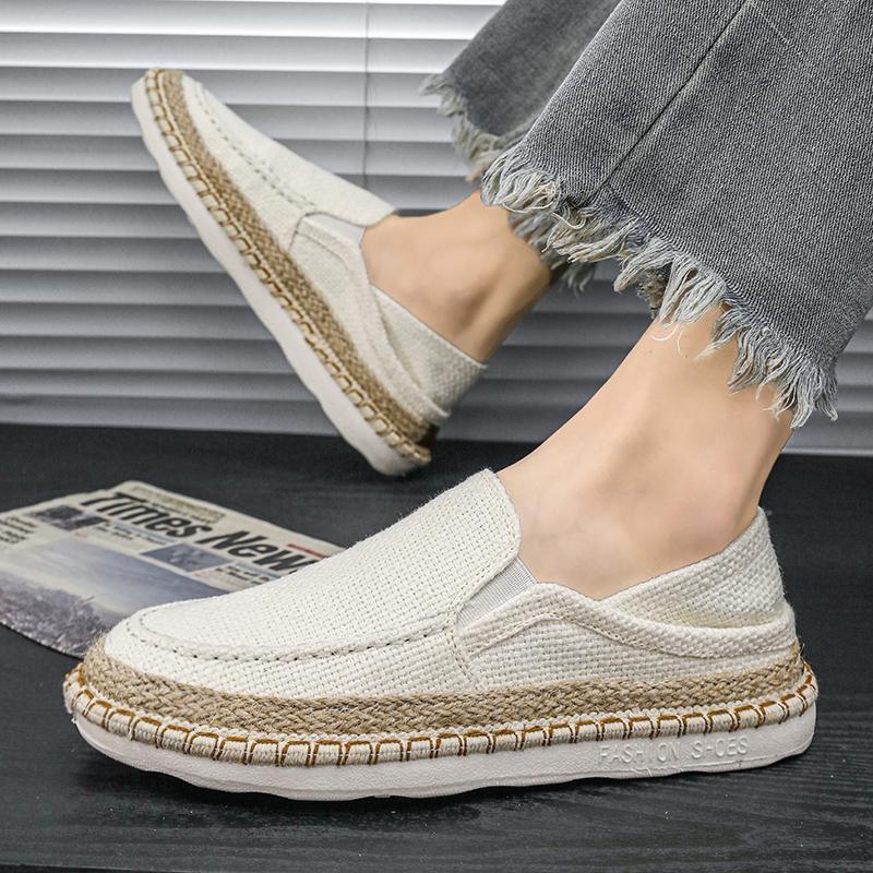 Linen Sewing Men's Casual Shoes Comfy Lightweight Summer Loafers Men Espadrilles Flat Slip-on Driving Shoes Man  Fishermen Shoes