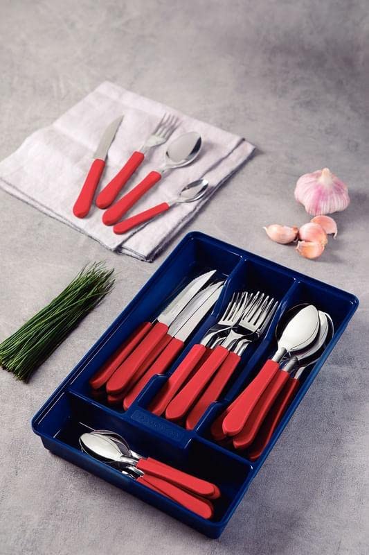 TRAMONTINA Rehme Tableware Set of Dishwasher Lightweight Stainless Steel Perfect for Outdoor and Home Made In Product Number TRAMONTINA 24, Red, Safe,