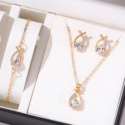 4PCS Women's Zircon Set, Women's Fashion Casual Water Diamond Necklace Bracelet Earrings Set, Suitable for Daily Wear, Gift for