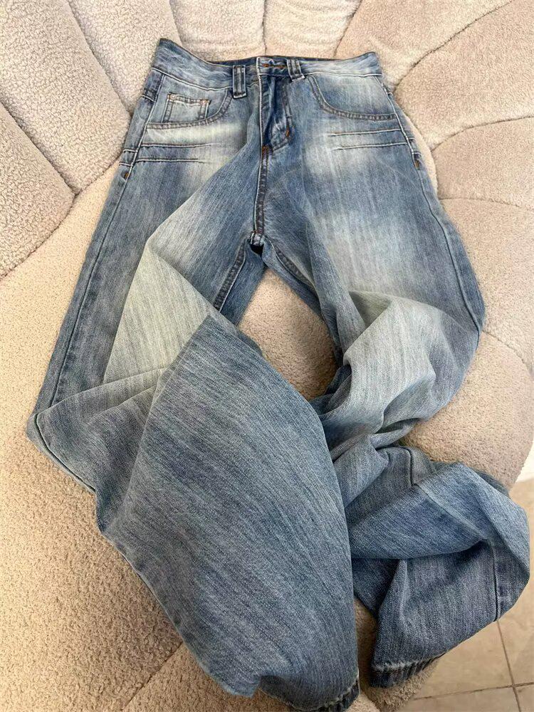 Women's Retro Washed High Waist Wide Leg Jeans - Autumn Straight Leg, Loose Fit, Floor Length